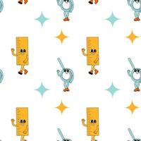 y2k school groovy seamless pattern. Childrens pattern with school supplies and y2k elements. vector