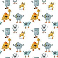 y2k school groovy seamless pattern. Childrens pattern with school supplies and y2k elements. vector