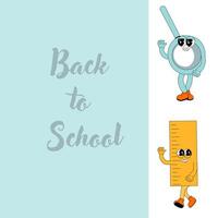 y2k background with school characters in retro 00s, 80s style. Back to school vector