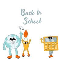 y2k background with school characters in retro 00s, 80s style. Back to school vector