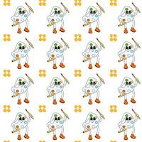 y2k school groovy seamless pattern. Childrens pattern with school supplies and y2k elements. vector