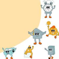 y2k background with school characters in retro 00s, 80s style. Back to school vector