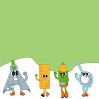 y2k background with school characters in retro 00s, 80s style. Back to school vector