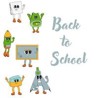y2k background with school characters in retro 00s, 80s style. Back to school vector
