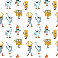 y2k school groovy seamless pattern. Childrens pattern with school supplies and y2k elements. vector