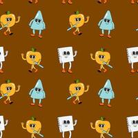 y2k school groovy seamless pattern. Childrens pattern with school supplies and y2k elements. vector