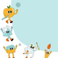 y2k background with school characters in retro 00s, 80s style. Back to school vector