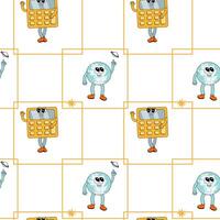 y2k school groovy seamless pattern. Childrens pattern with school supplies and y2k elements. vector