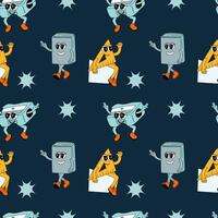 y2k school groovy seamless pattern. Childrens pattern with school supplies and y2k elements. vector