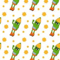 y2k school groovy seamless pattern. Childrens pattern with school supplies and y2k elements. vector