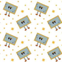 y2k school groovy seamless pattern. Childrens pattern with school supplies and y2k elements. vector