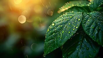 Crystal Clear Water Droplet on Vibrant Green Leaf with Copy Space, High Resolution Macro Photography in 8K photo