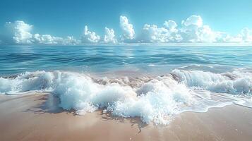 Serene Beach Paradise - Photorealistic Coastal Landscape with Copy Space for Text Overlay in 8K Resolution photo