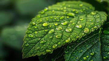 Crystal Clear Water Droplet Close-up on Leaf with Copy Space, Photorealistic 8K Resolution Image photo