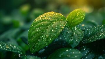 Crystal Clear Water Droplet on Leaf in 8K Resolution with Copy Space for Text, Detailed Close-up Nature Macro Photography photo