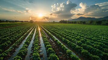 Aerial View of Efficient Automated Irrigation Systems in Vast Farmland photo