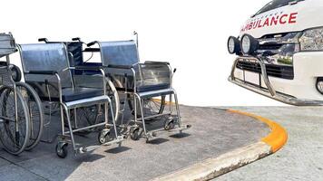 Isolated with clipping paths wheel chairs on dark gray footpath photo