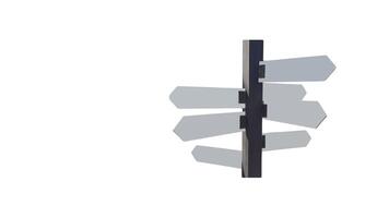 A cut-out of a white direction sign with copy space pointing to various places on a white background. photo