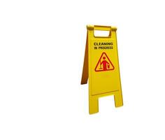 A cut-out of a yellow caution wet floor sign on a white background with clipping paths. photo