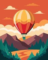 Inflated by the heat of the sun the balloon soared higher and higher offering breathtaking views of the surrounding landscape.. illustration. vector