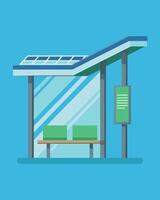 The bus stop shelter equipped with solar panels provided a modern touch to the cityscape while also offering functional charging capabilities.. illustration. vector