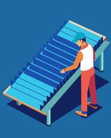 In another part of the factory rows of panels are being coated with a thin layer of antireflective material to increase their efficiency.. illustration. vector