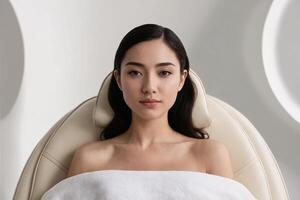 Beautiful young Asian woman with clean fresh skin on white background, Face care, Facial treatment, Beauty woman healthy skin natural make up, Cosmetology, beauty and spa, Asian women portrait photo