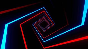 Red and Blue Square Spiral Neon Light Movement Background VJ Loop in 4K video