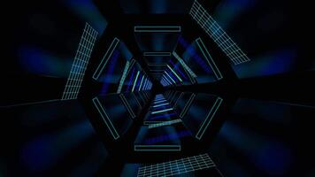 Blue and Cyan Neon Sci-Fi Cyber Dimension Tunnel Background VJ Loop in 4K video