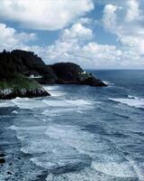 Sea waves, ocean shore, beach black and white photo background