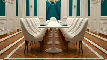 Dining room chandelier, elegant table settings, formal style, sophisticated and classy, soft lighting photo