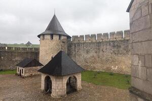 Top view of the courtyard of the Khotyn fortress built in the 14th century on the right bank of Dniester river photo