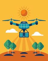 As the drone landed its solar panels basked in the last rays of the day its mission complete as it helped farmers gather valuable data on crop health and respond to potential. vector