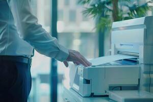 Businessman Using Office Printer for Documents. photo