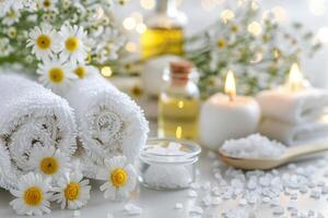 Spa Relaxation with Towels and Candle. photo