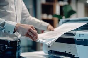 Businessman Using Office Printer for Documents. photo