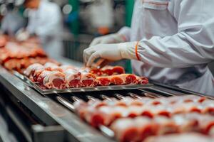 Beef Processing and Packaging in Meat Factory. photo
