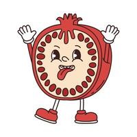 Retro groovy funny fruit. Naughty anthropomorphic character red garnet on white background vector