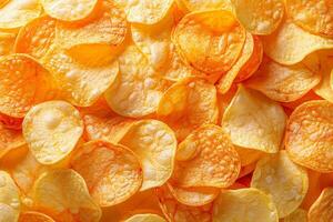 Close-Up of Crispy Potato Chips. photo