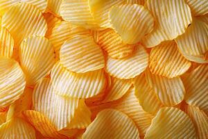 Close-Up of Crispy Potato Chips. photo