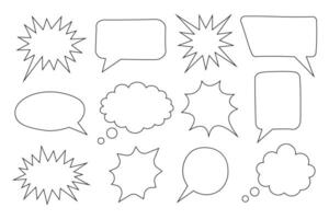 Black and white collection of hand drawn speech bubbles doodle set of design elements. illustration. vector