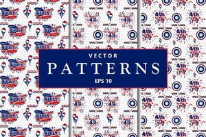 Seamless pattern for the 4th of July Independence Day with American flags and stars in white and blue colors, featuring a United States background vector