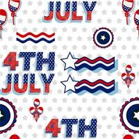 Seamless pattern for the 4th of July Independence Day with American flags and stars in white and blue colors, featuring a United States background vector