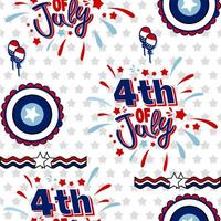 Seamless pattern for the 4th of July Independence Day with American flags and stars in white and blue colors, featuring a United States background vector