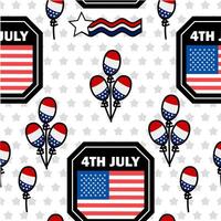 Seamless pattern for the 4th of July Independence Day with American flags and stars in white and blue colors, featuring a United States background vector