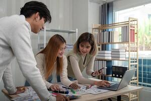 UX Developer and UI Designer Team Collaboration and Brainstorming Ideas in Modern Office Environment photo