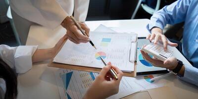 Business Team Collaboration on Data Analysis with Charts and Graphs in a Modern Office Setting photo
