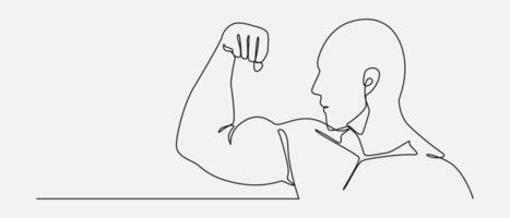 Continuous one line drawing of bald man showing muscle. Editable stroke. Graphic illustration. vector