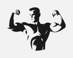 Silhouette of bodybuilder showing muscles, flexing biceps muscles, strongman. Graphic illustration. vector