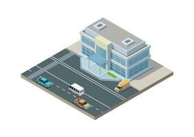 Isometric modern building with highway vector